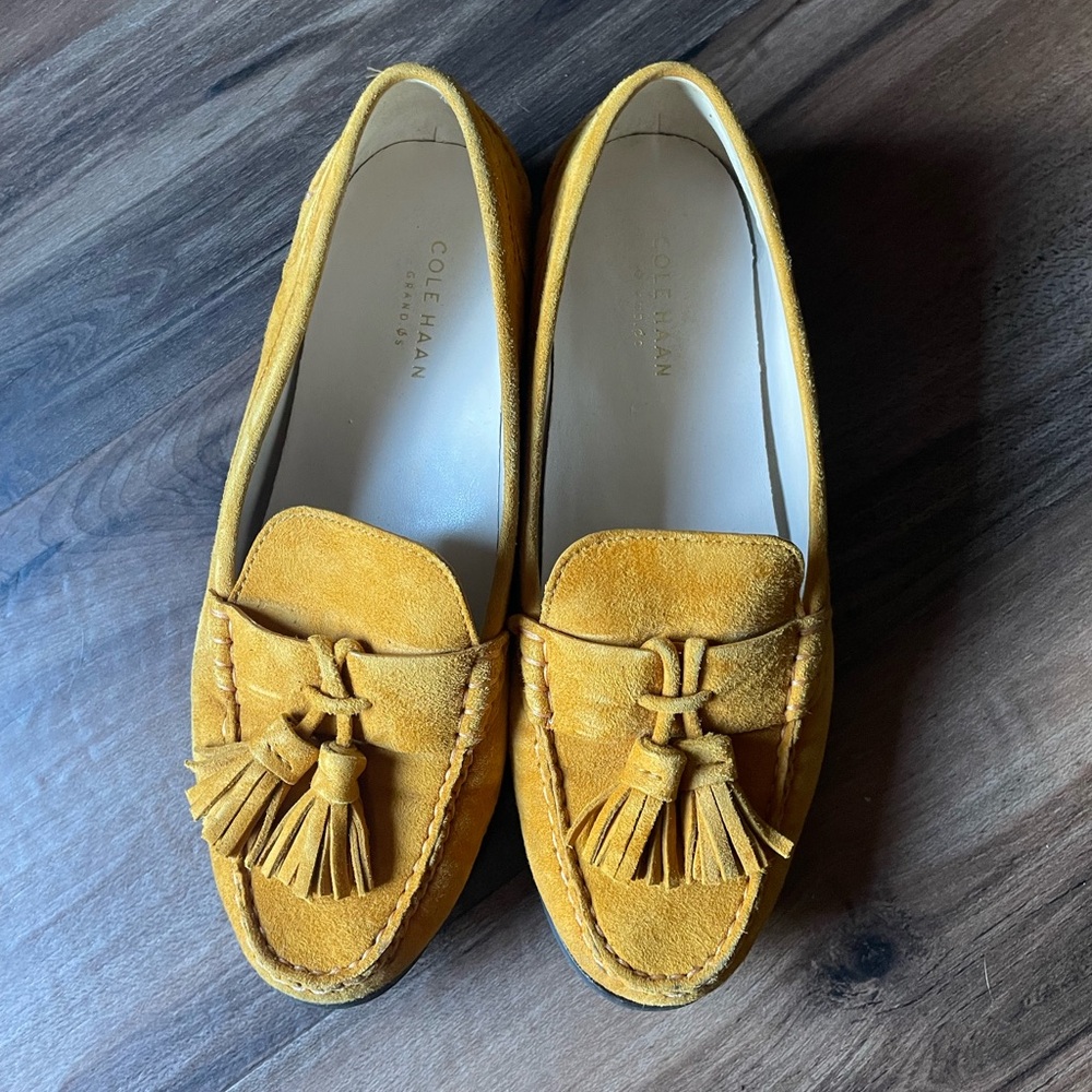 Cole Haan Mustard Suede Tassel Loafers